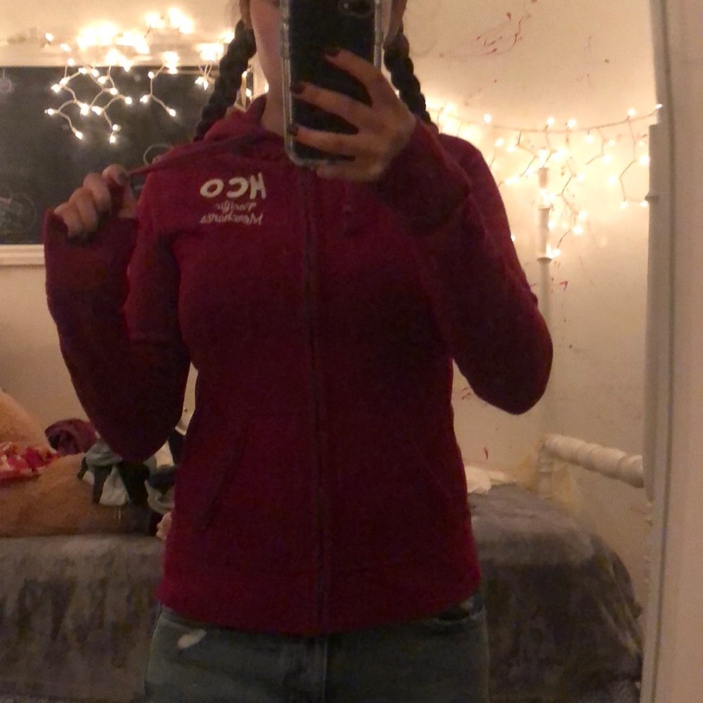 Red zip up sweatshirt